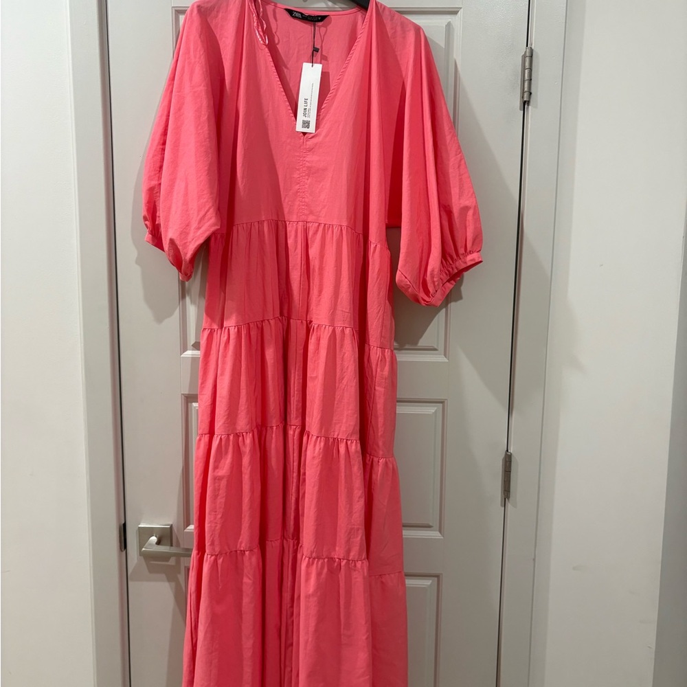 NWT Zara Coral Tiered Maxi Dress - Picture 5 of 6
